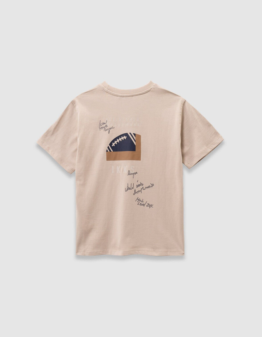 beiges bio-baumwoll-t-shirt für jungen mit tasche größe xl rückseite bedruckt
