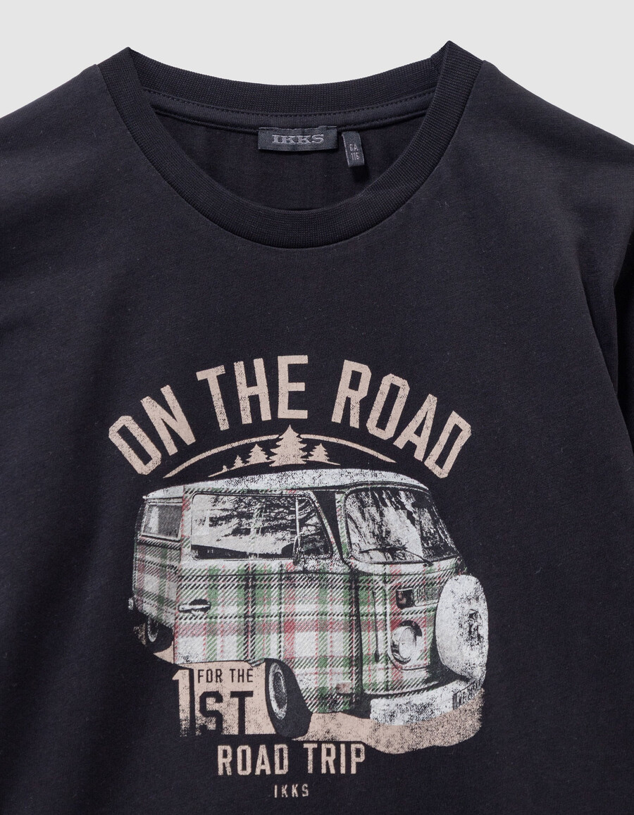 schwarzes t-shirt für jungen aus bio-baumwolle mit aufgedrucktem van-motiv