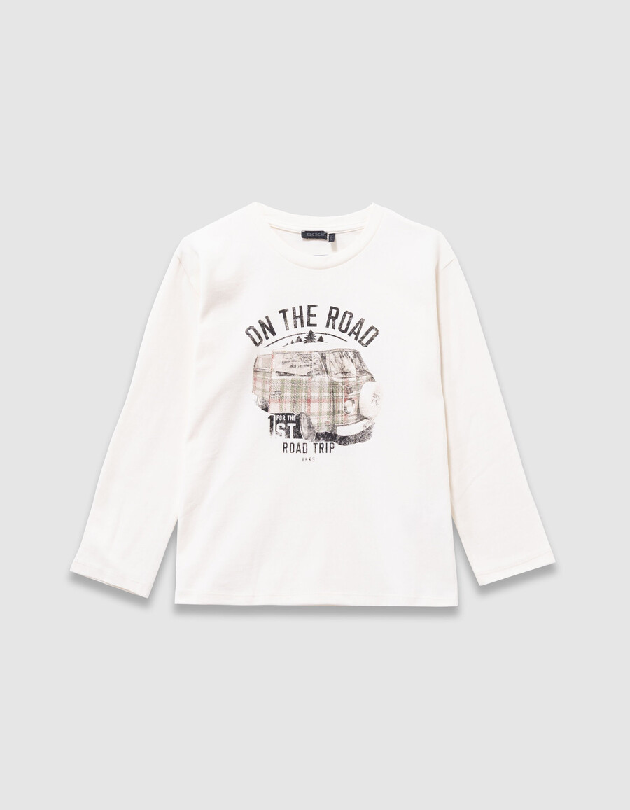 weißes t-shirt aus bio-baumwolle für jungen mit aufgedrucktem van-motiv