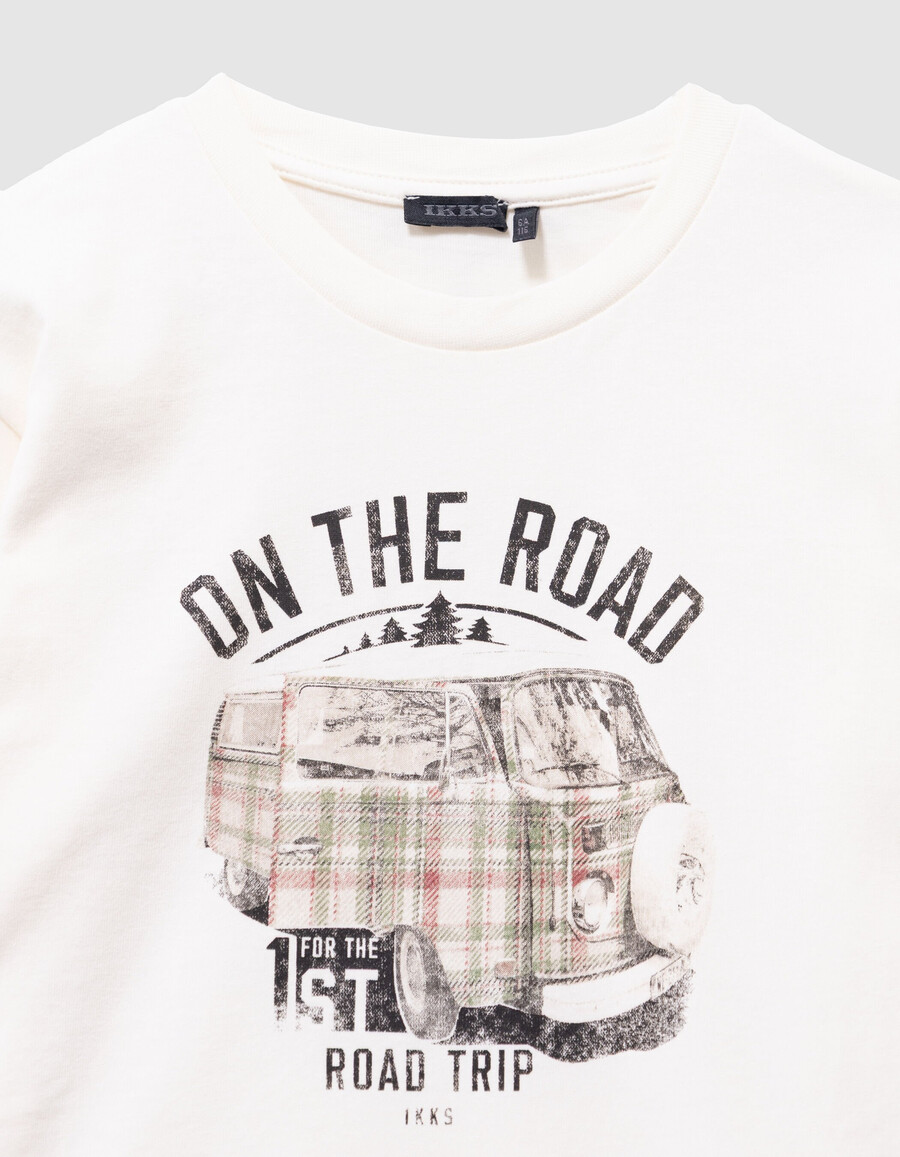 weißes t-shirt aus bio-baumwolle für jungen mit aufgedrucktem van-motiv