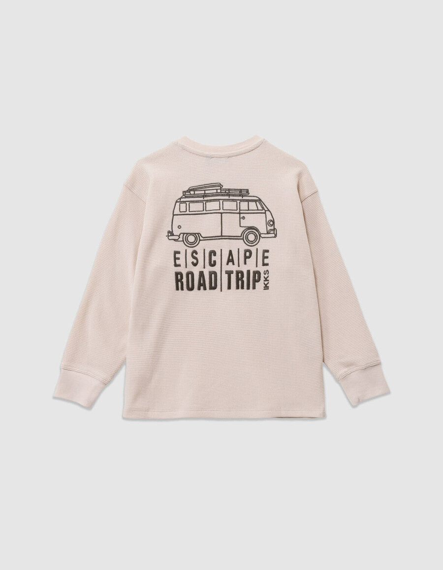 weißes waffelpiqué-t-shirt für jungen mit stickerei vorne und hinten