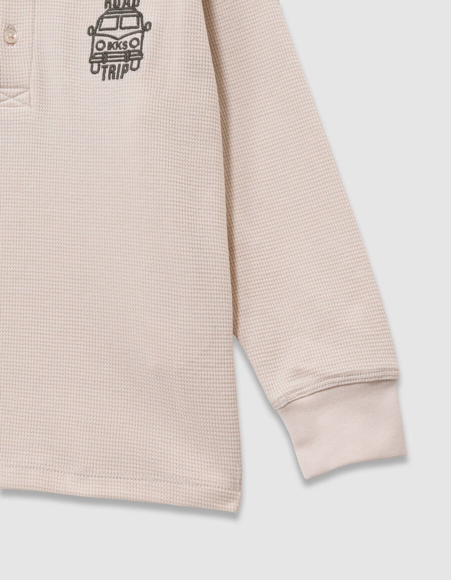weißes waffelpiqué-t-shirt für jungen mit stickerei vorne und hinten