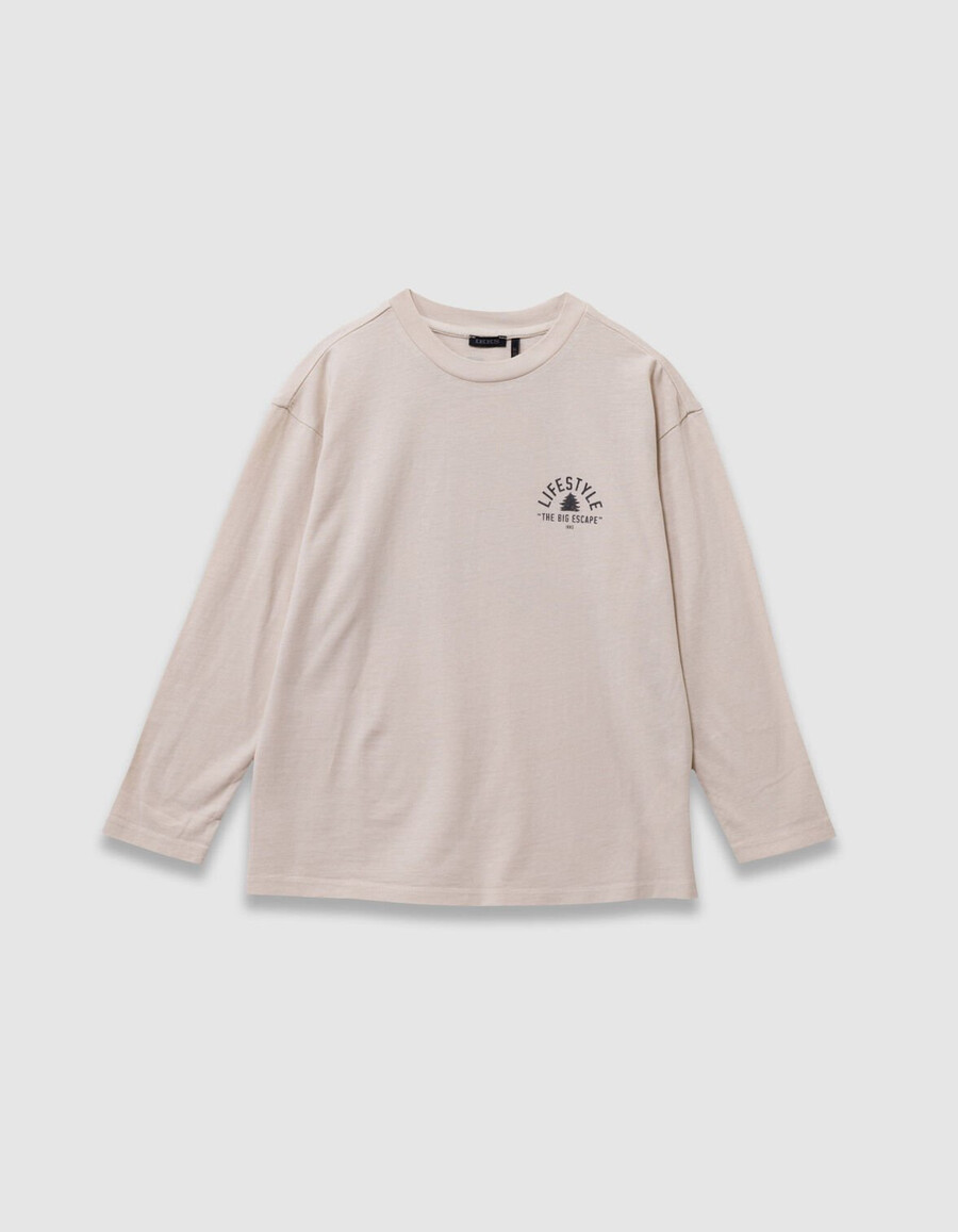beiges t-shirt aus bio-baumwolle für jungen mit xl-aufdruck auf dem rücken