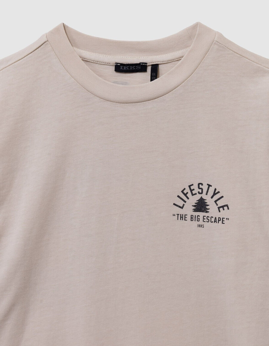 beiges t-shirt aus bio-baumwolle für jungen mit xl-aufdruck auf dem rücken
