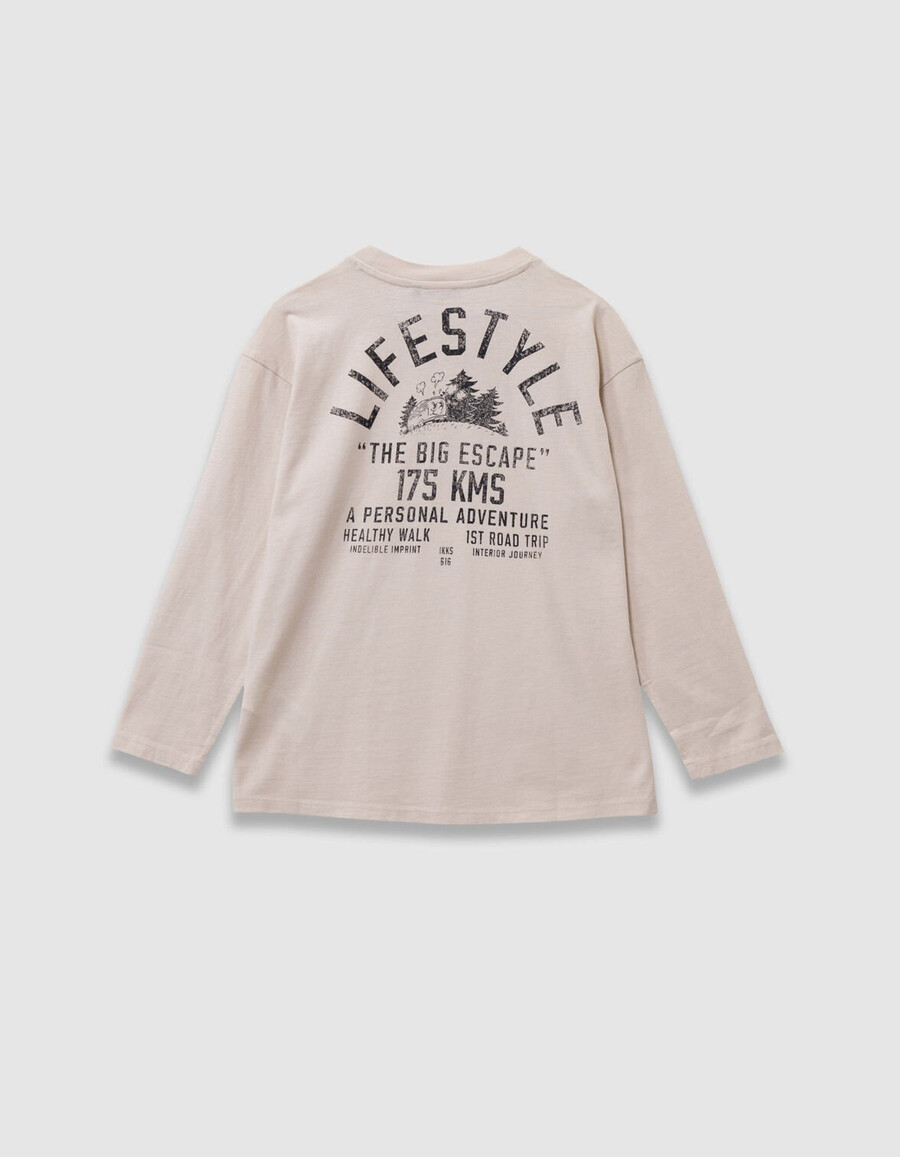 beiges t-shirt aus bio-baumwolle für jungen mit xl-aufdruck auf dem rücken