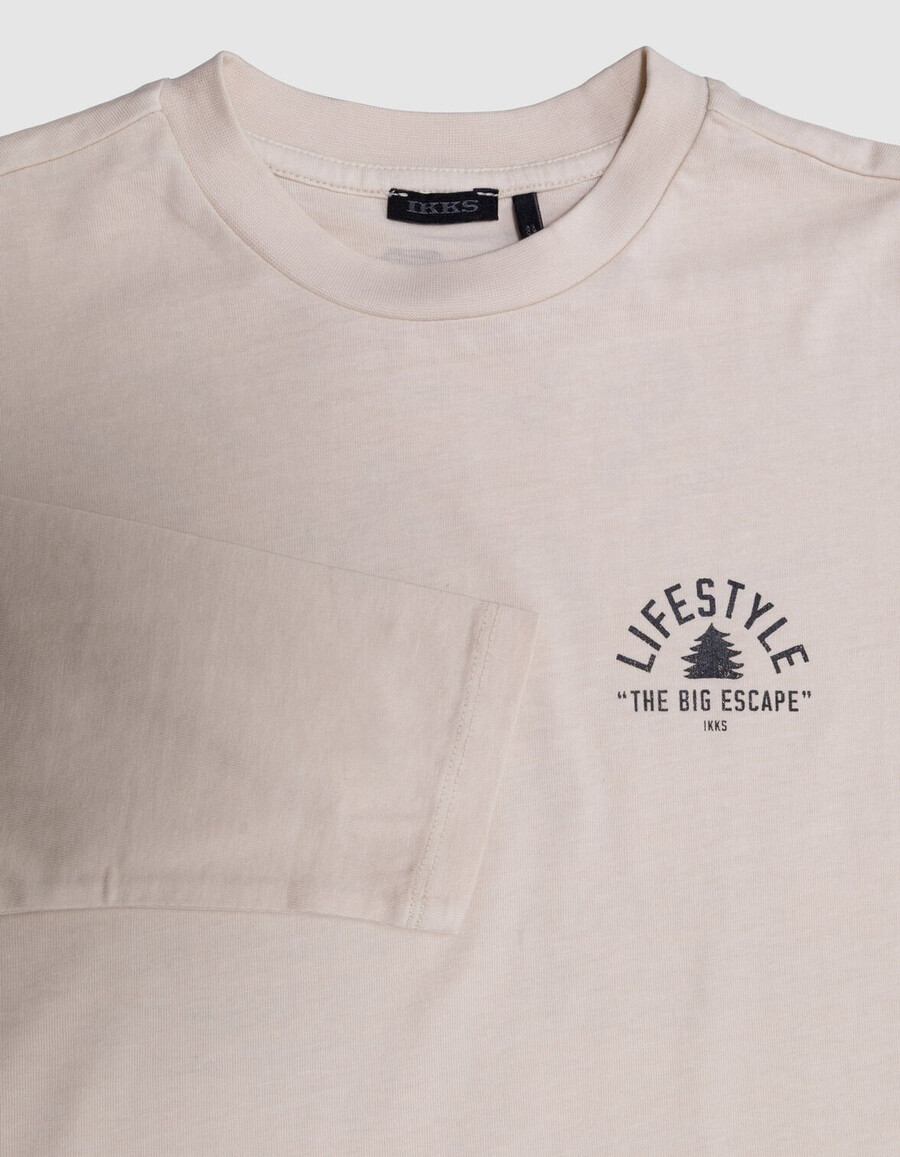 beiges t-shirt aus bio-baumwolle für jungen mit xl-aufdruck auf dem rücken