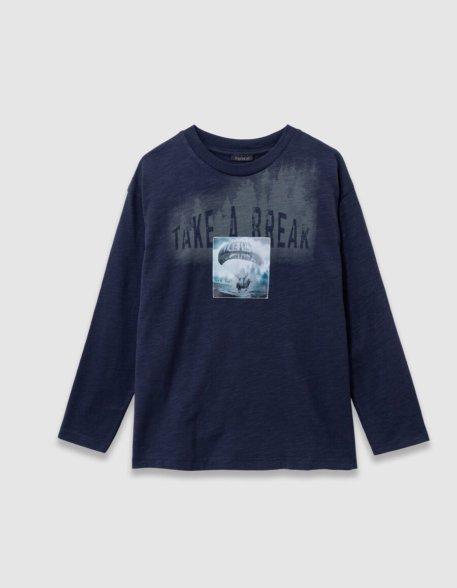 marineblaues t-shirt aus bio-baumwolle für jungen lentikularbild