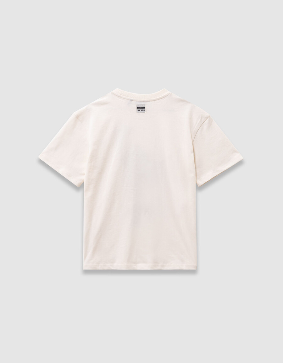 weißes jungen-t-shirt mit beflocktem samt-katzenmotiv
