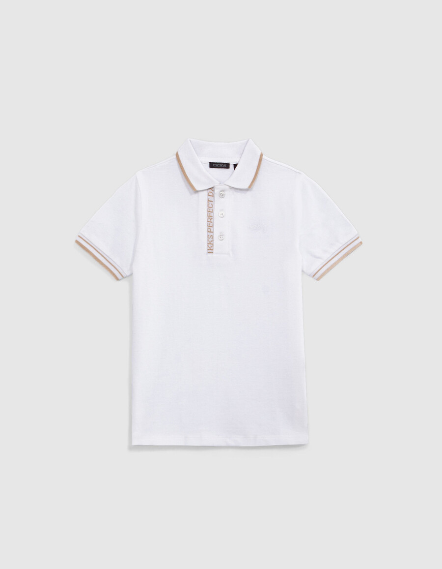 weißes poloshirt aus baumwolle für jungen mit gestreiftem rippstrick