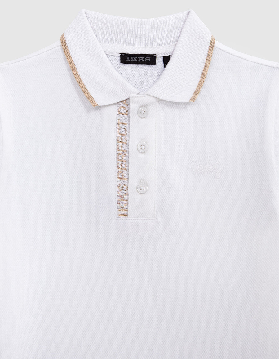 weißes poloshirt aus baumwolle für jungen mit gestreiftem rippstrick