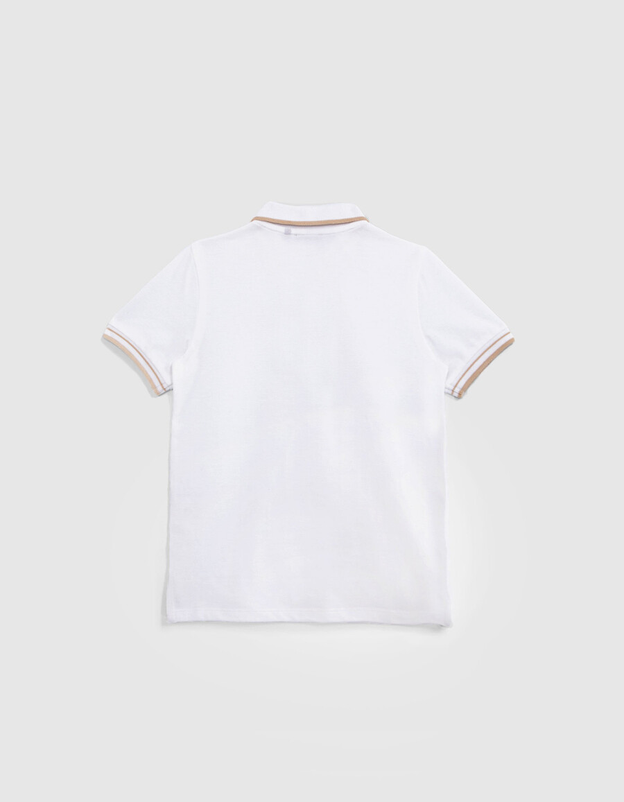 weißes poloshirt aus baumwolle für jungen mit gestreiftem rippstrick