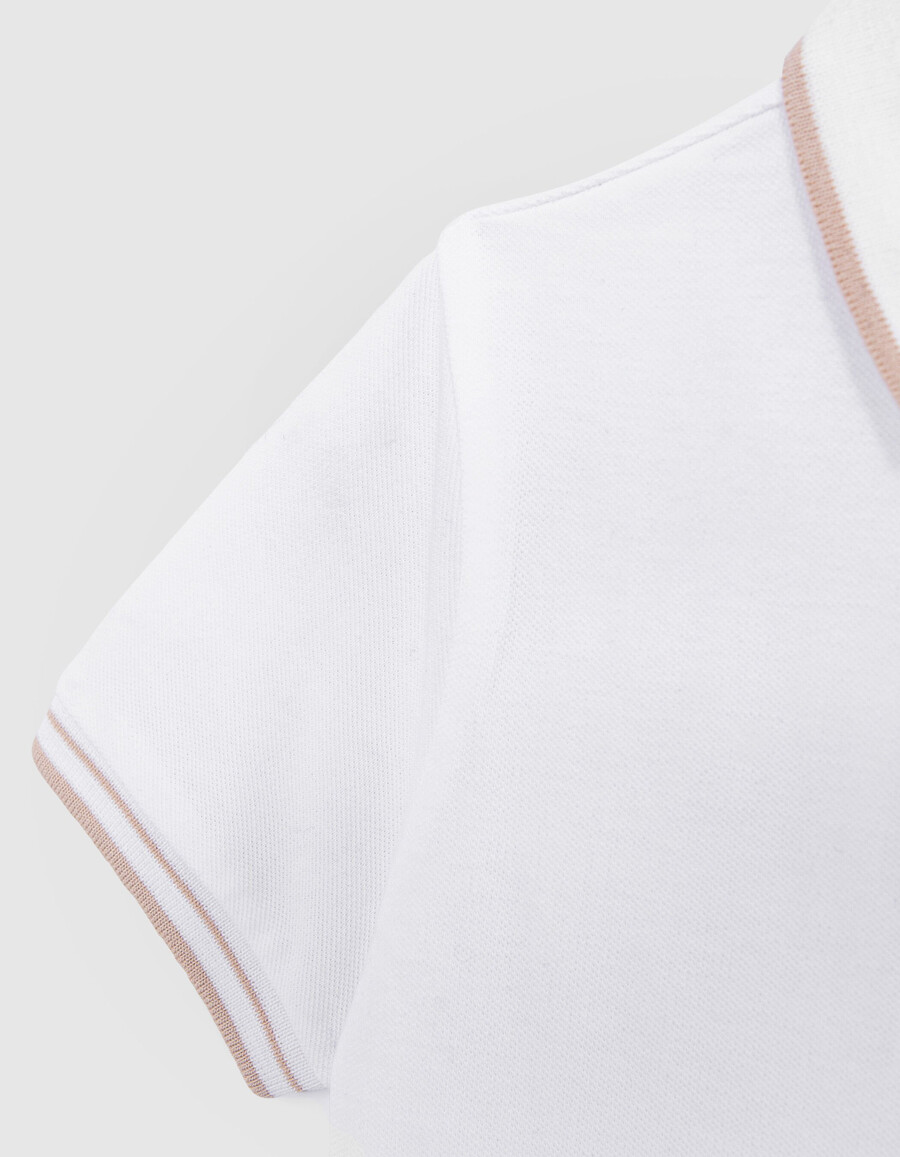 weißes poloshirt aus baumwolle für jungen mit gestreiftem rippstrick