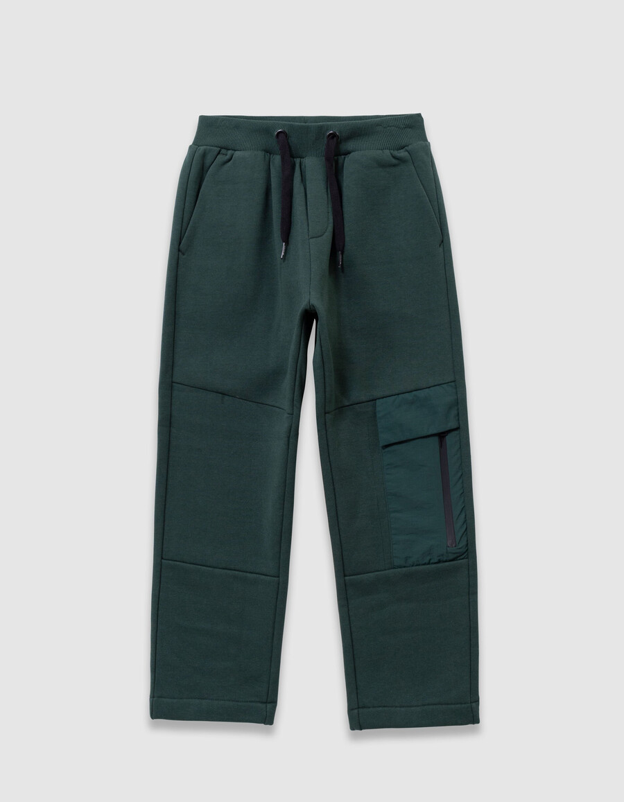 grüne jogginghose für jungen mit tasche aus verschiedenen stoffen