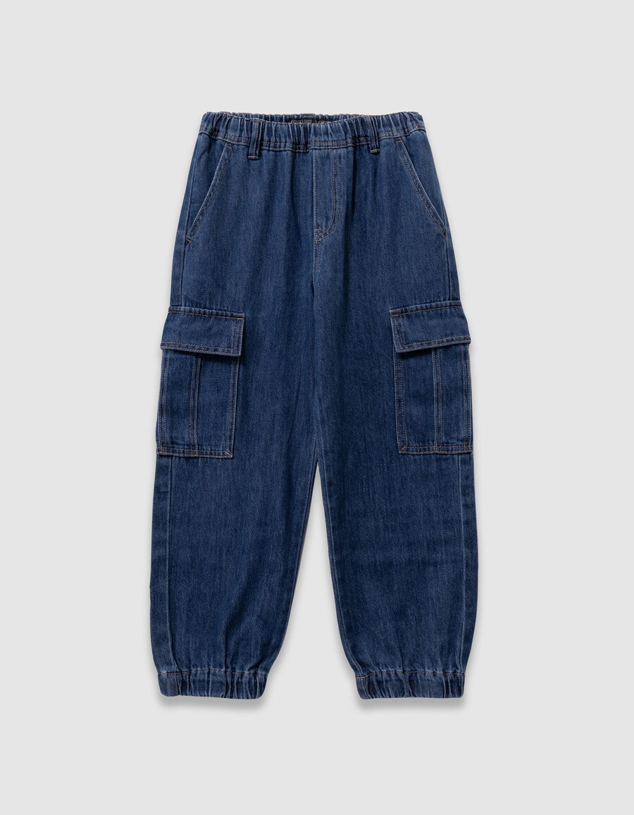 jungen-jogginghose im cargo-stil blau locker geschnitten