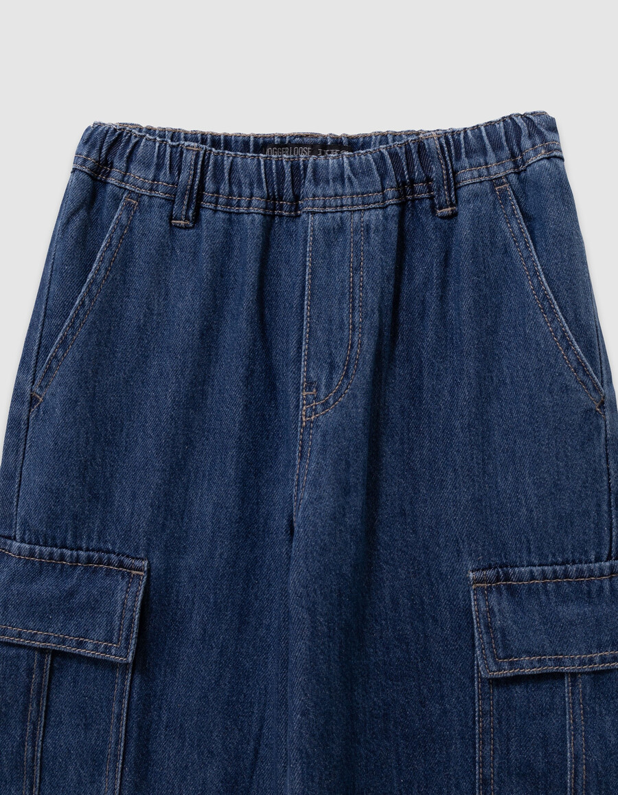 jungen-jogginghose im cargo-stil blau locker geschnitten