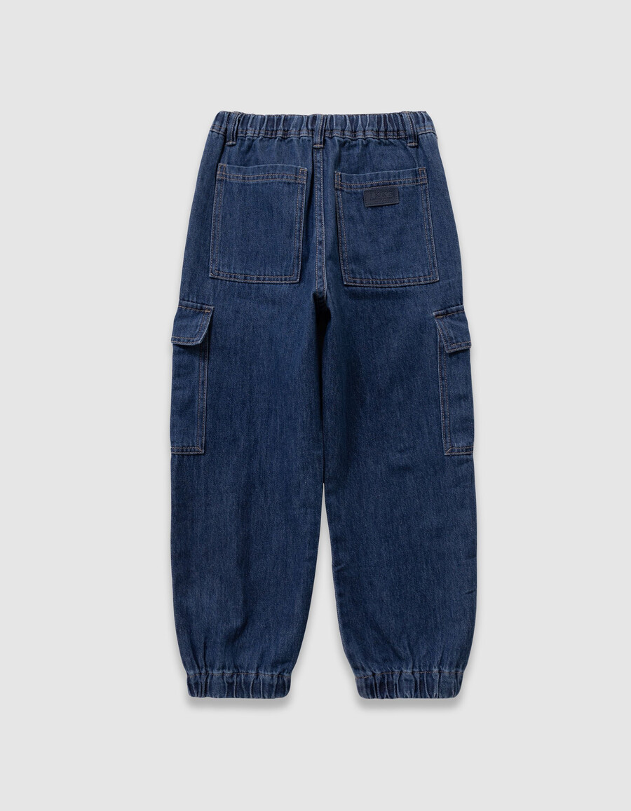 jungen-jogginghose im cargo-stil blau locker geschnitten