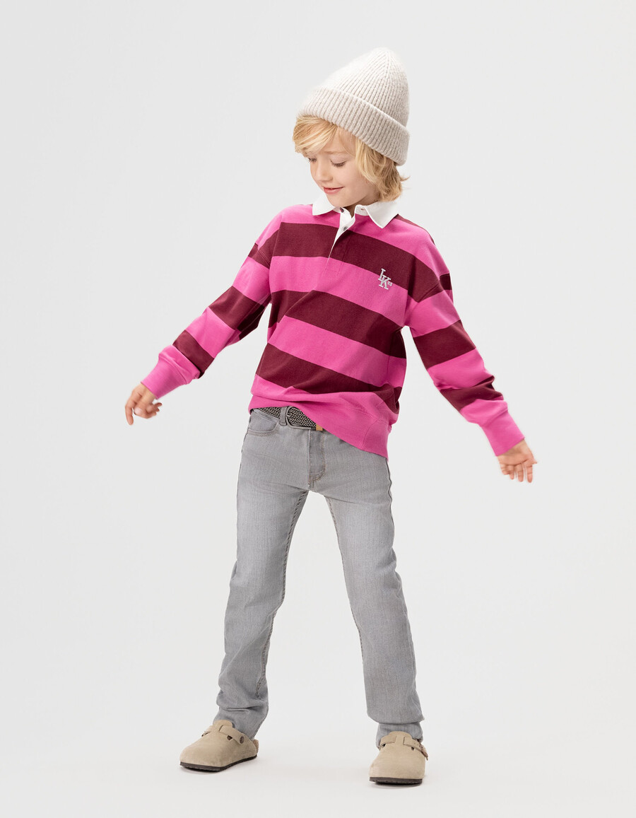 graue slim-jeans für jungen mit gewebtem gürtel