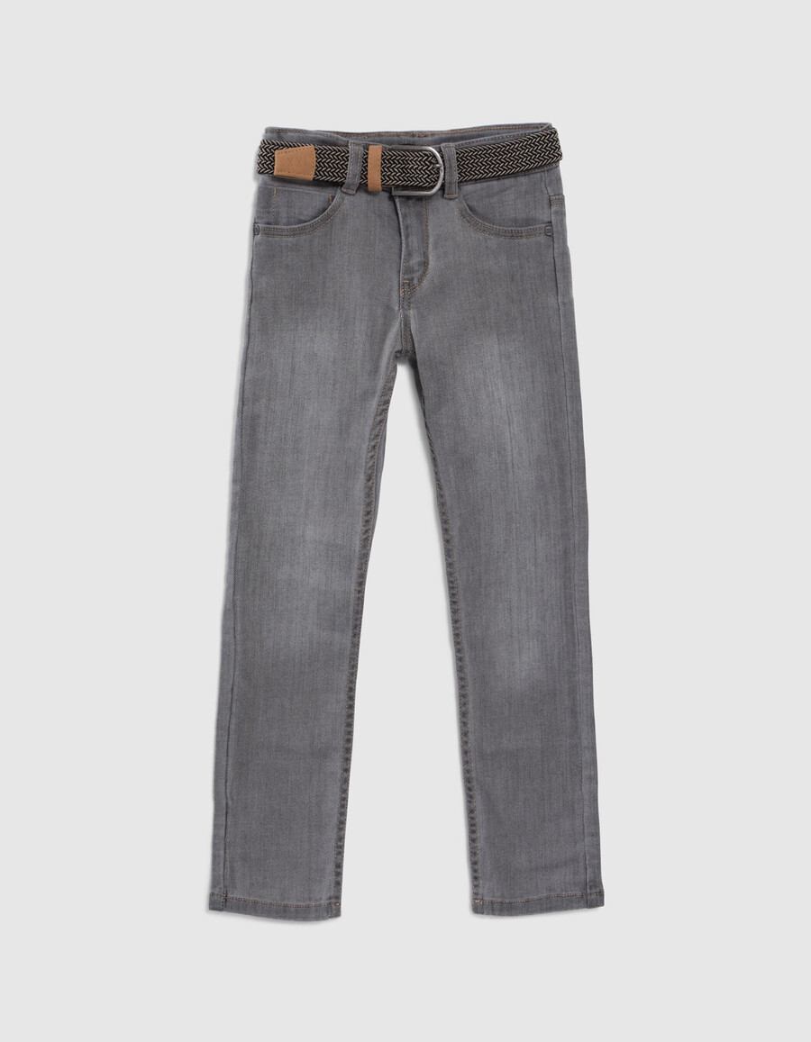 graue slim-jeans für jungen mit gewebtem gürtel