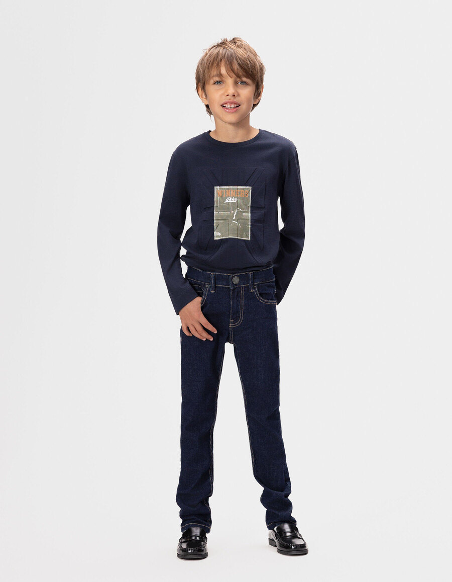 raw slim jeans für jungen mit aufnäher und stickerei