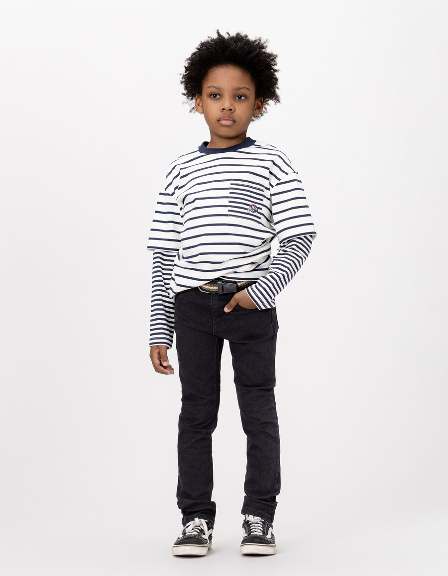 schwarze slim-fit-jeans für jungen mit abnehmbarem geflochtenem bund
