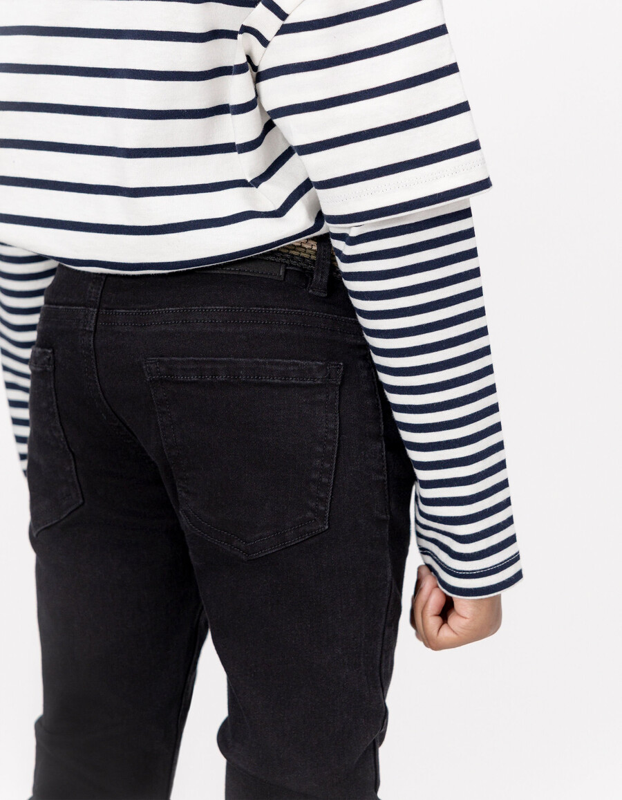 schwarze slim-fit-jeans für jungen mit abnehmbarem geflochtenem bund