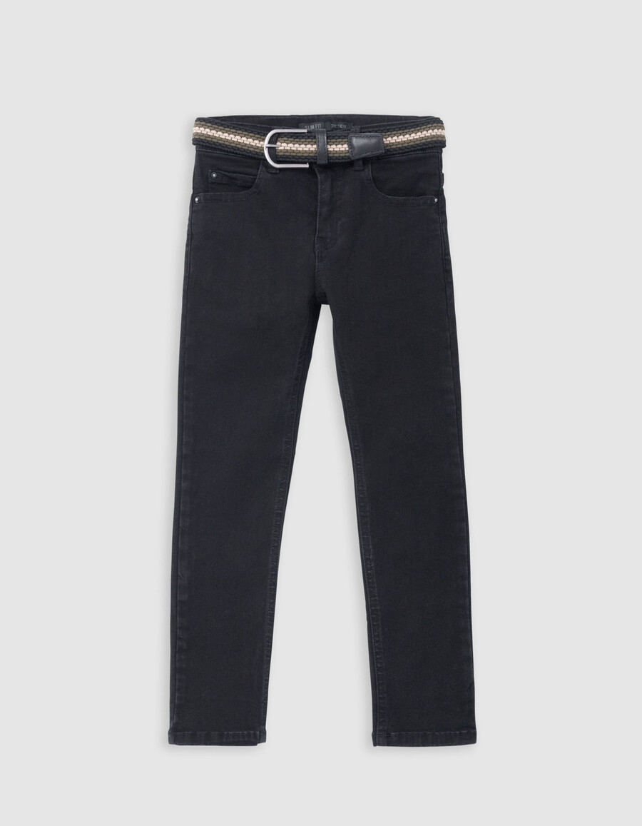 schwarze slim-fit-jeans für jungen mit abnehmbarem geflochtenem bund