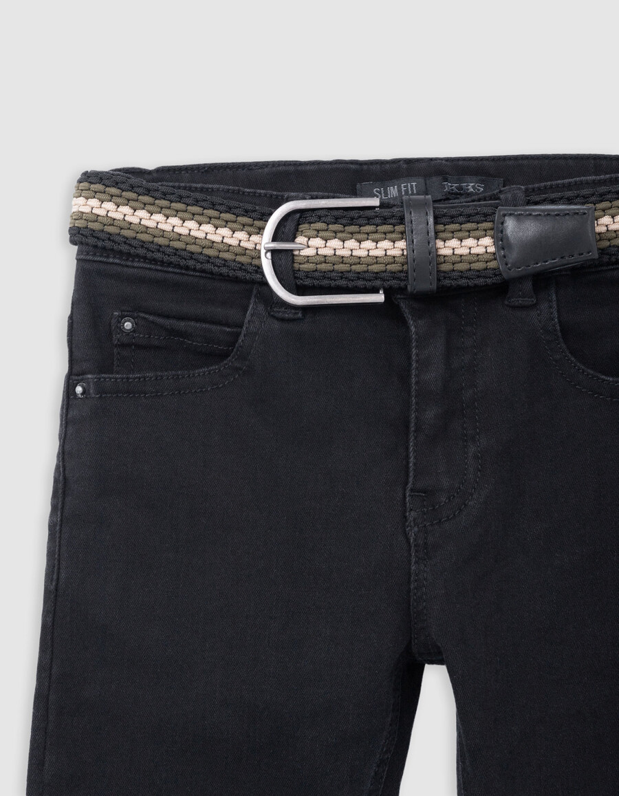 schwarze slim-fit-jeans für jungen mit abnehmbarem geflochtenem bund