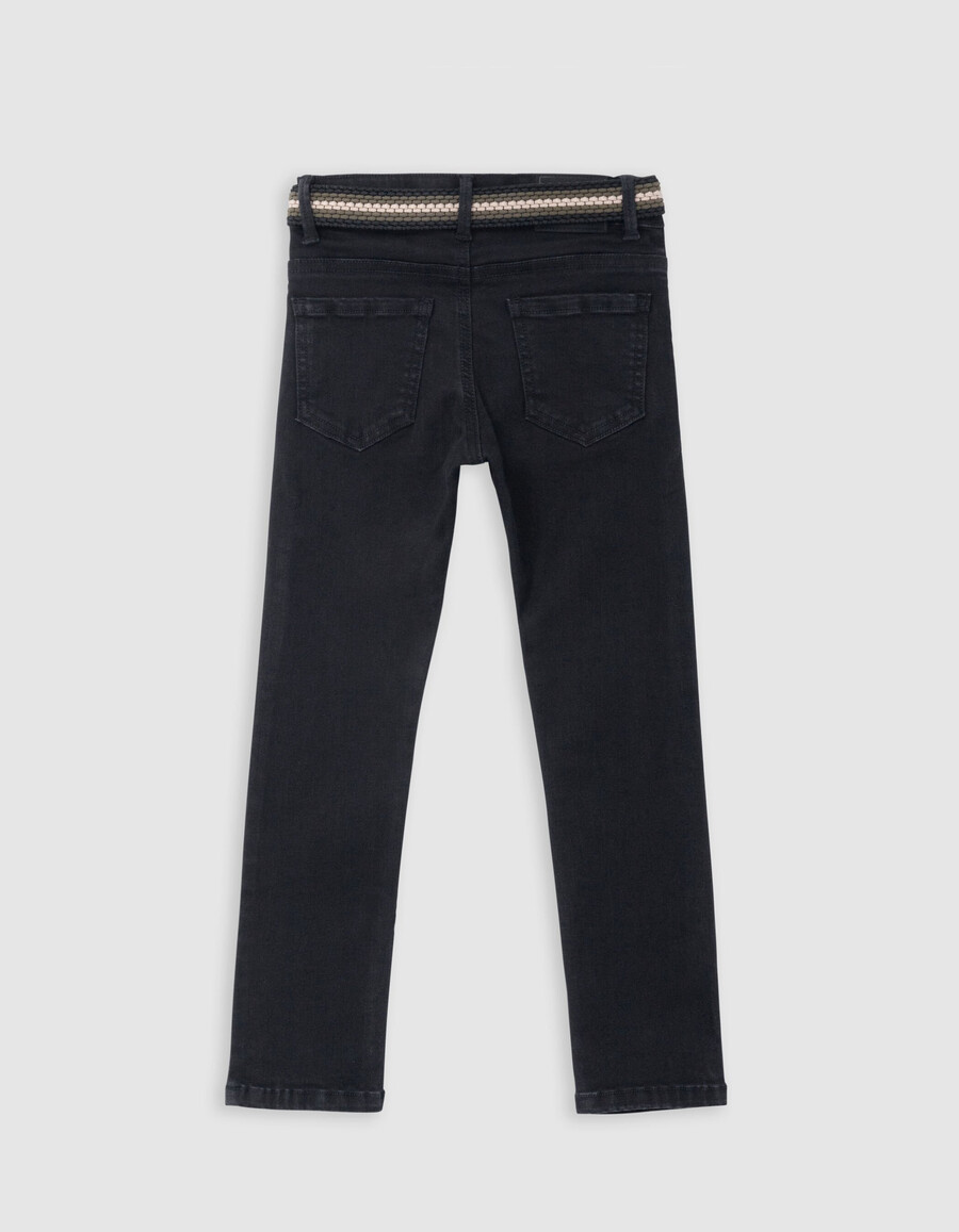 schwarze slim-fit-jeans für jungen mit abnehmbarem geflochtenem bund