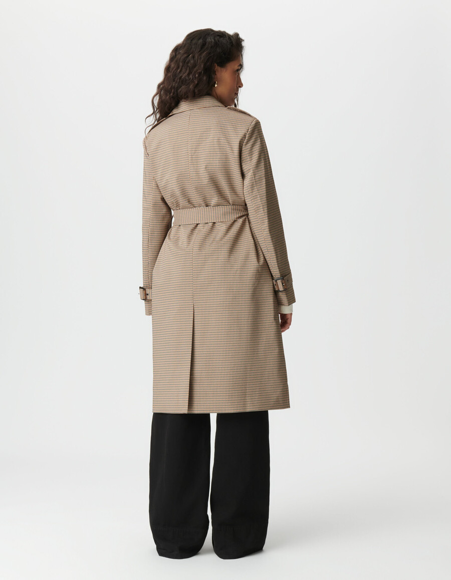 damen-trenchcoat in kamelhaar mit hahnentrittmuster