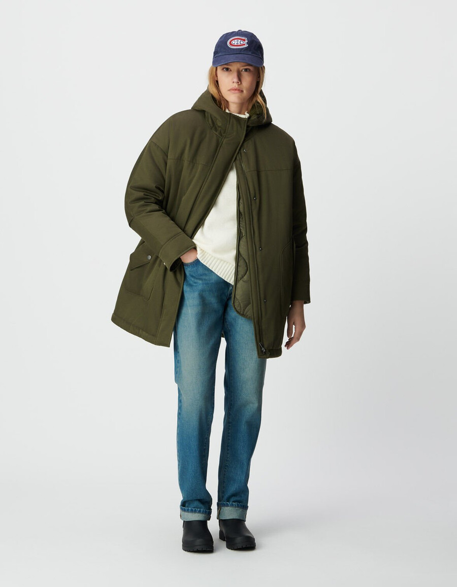 damen-parka und wendbare steppjacke in khaki 3-in-1