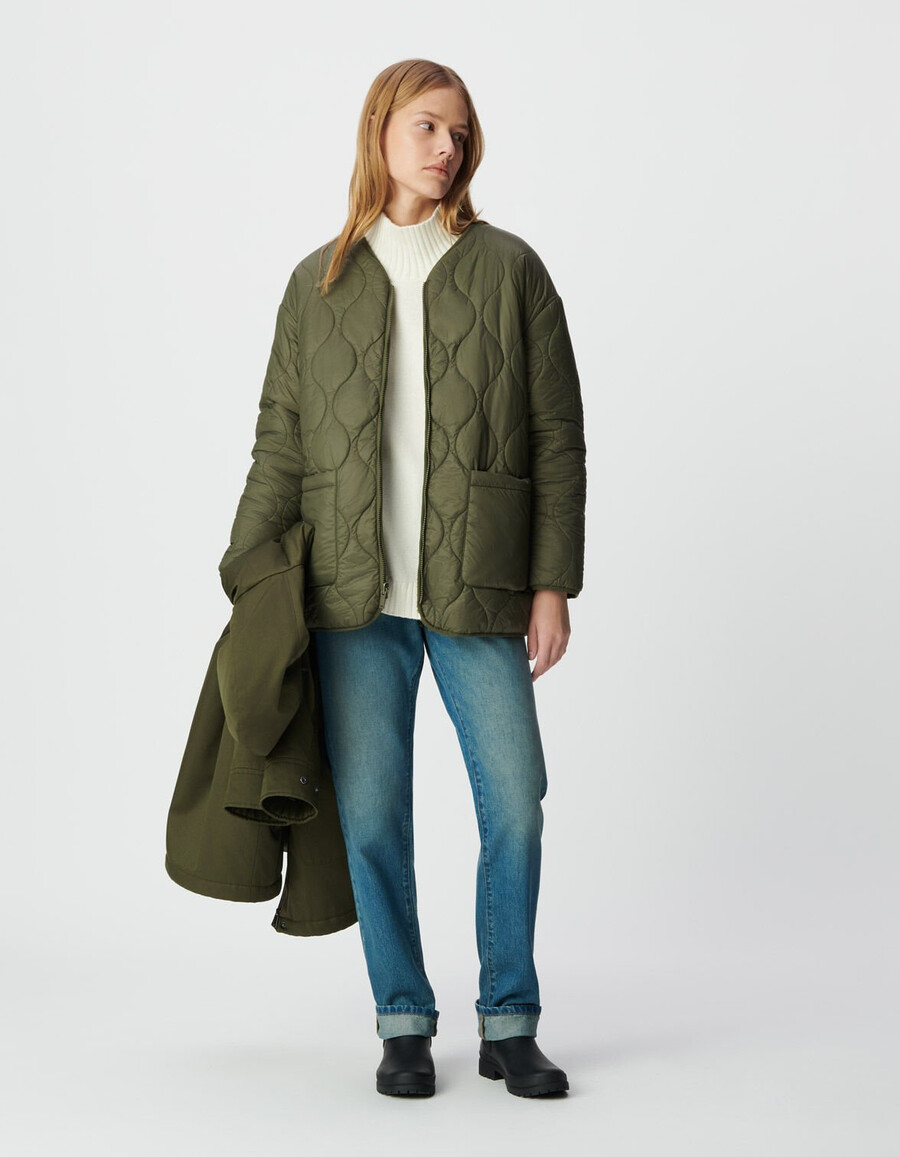 damen-parka und wendbare steppjacke in khaki 3-in-1