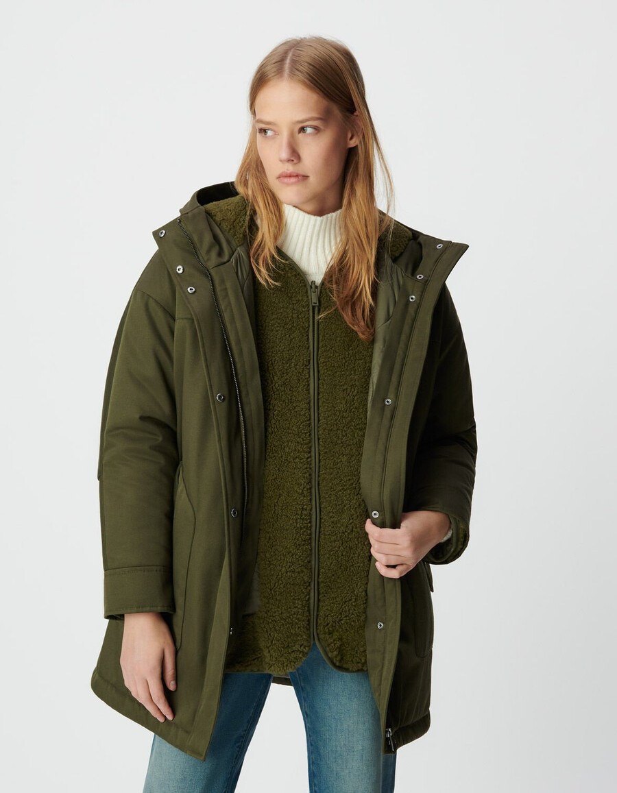 damen-parka und wendbare steppjacke in khaki 3-in-1