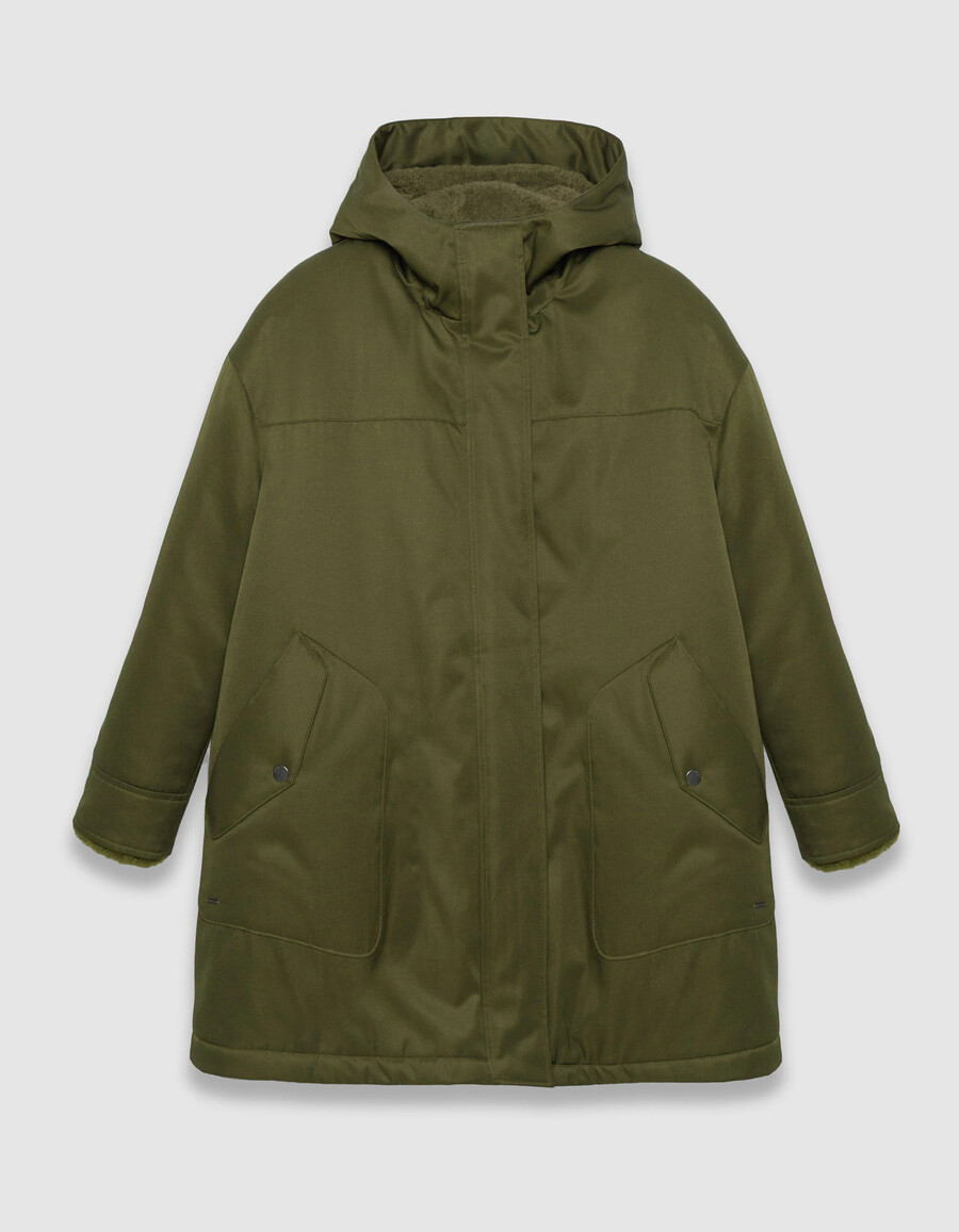 damen-parka und wendbare steppjacke in khaki 3-in-1