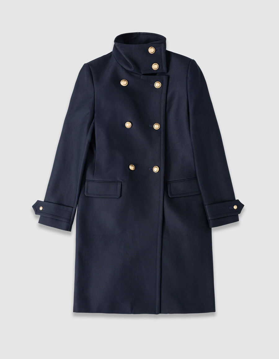 damen-peacoat in marineblau mit gravierten knöpfen