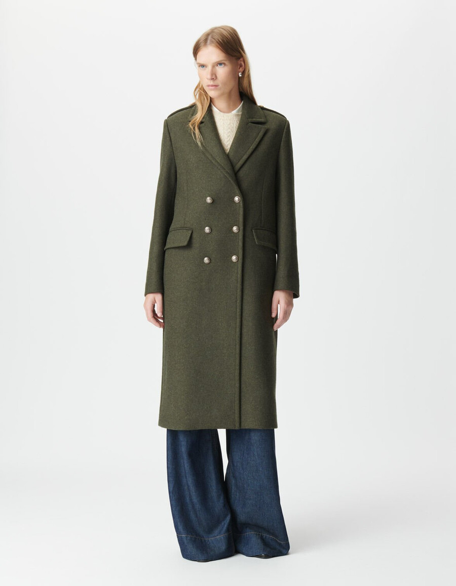 damen-peacoat in khaki mit gravierten knöpfen