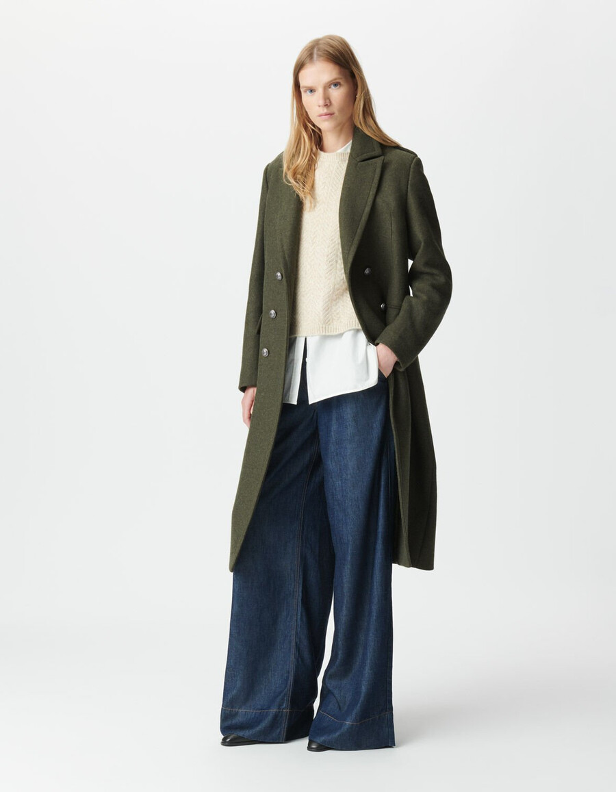 damen-peacoat in khaki mit gravierten knöpfen