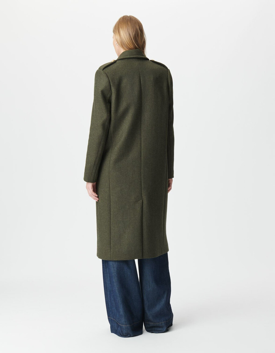 damen-peacoat in khaki mit gravierten knöpfen