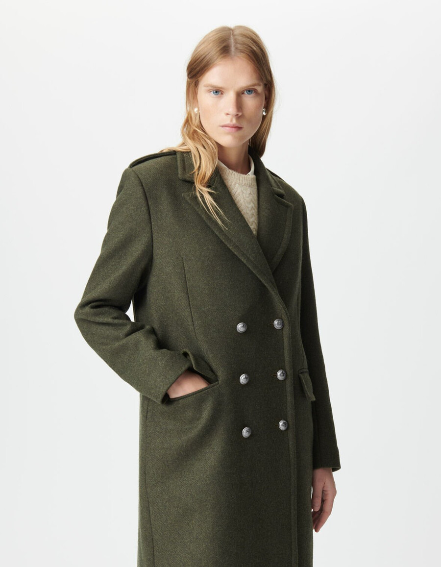 damen-peacoat in khaki mit gravierten knöpfen