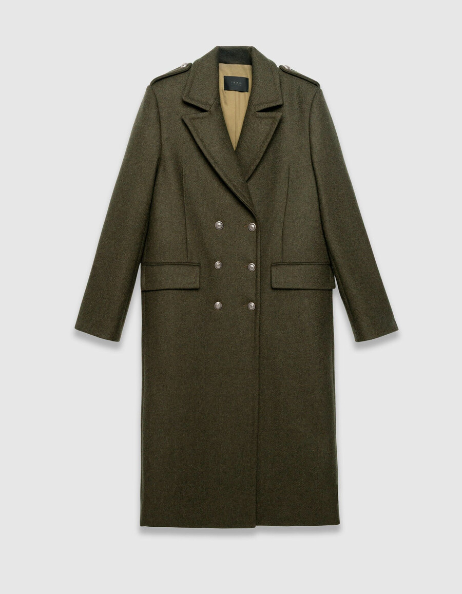 damen-peacoat in khaki mit gravierten knöpfen