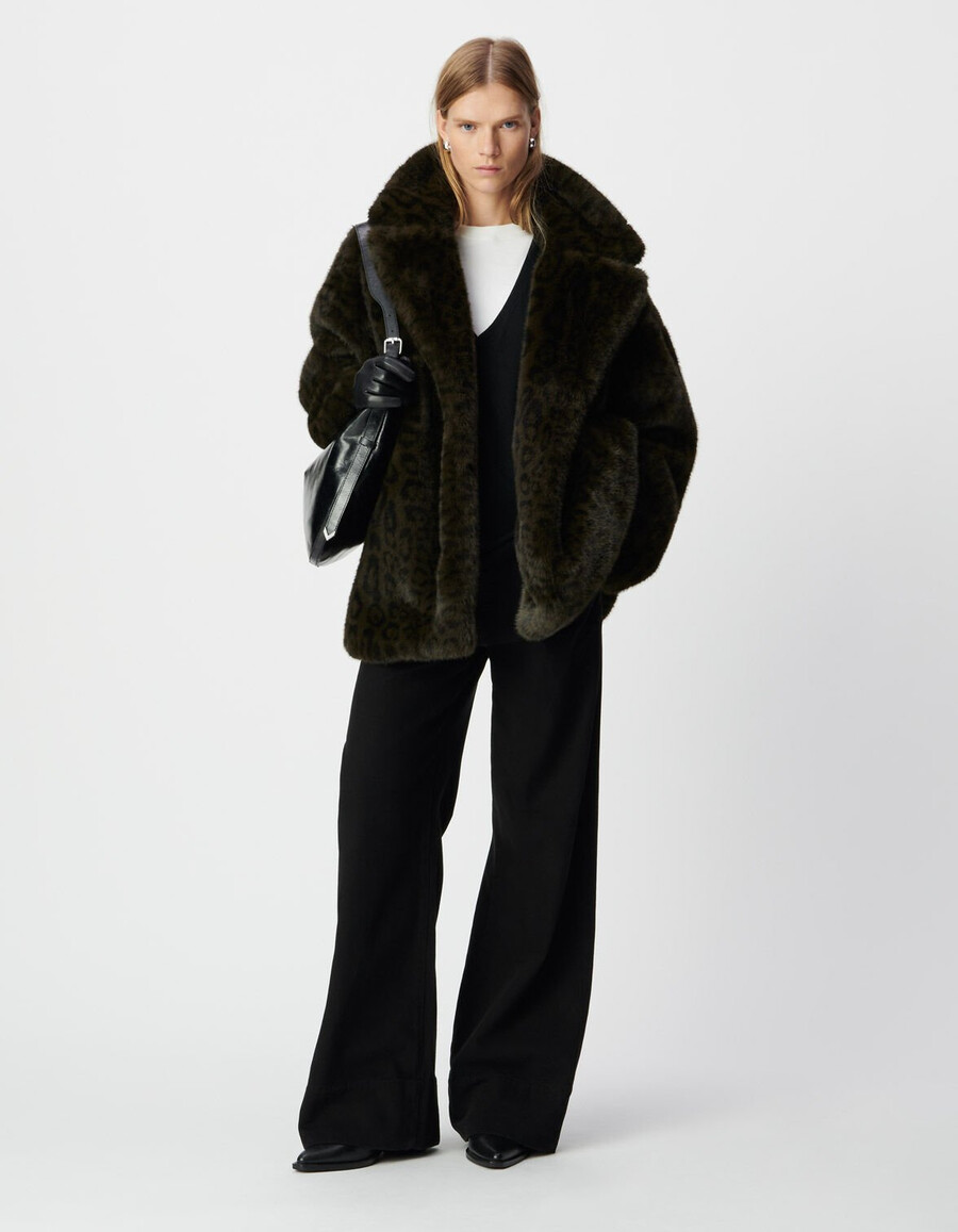 damen-oversize-mantel mit leopardenmuster in khaki