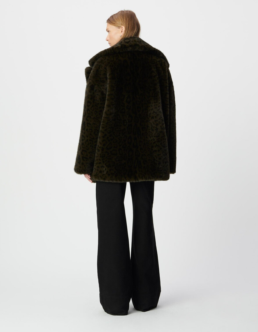 damen-oversize-mantel mit leopardenmuster in khaki