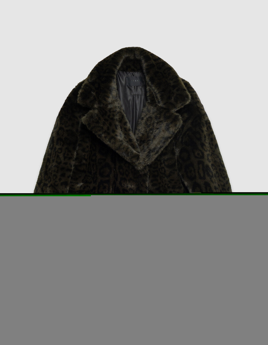 damen-oversize-mantel mit leopardenmuster in khaki