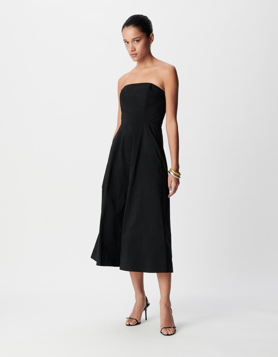 schwarzes trägerloses taftkleid für damen
