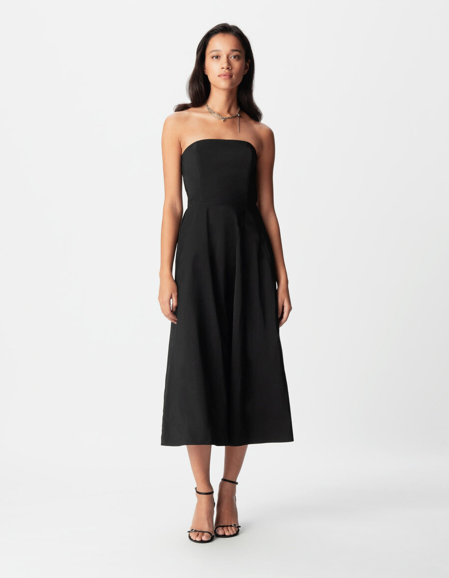 schwarzes trägerloses taftkleid für damen