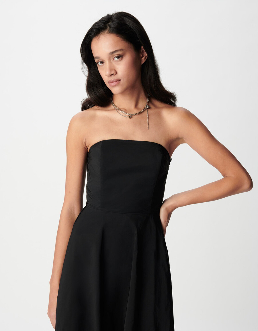 schwarzes trägerloses taftkleid für damen