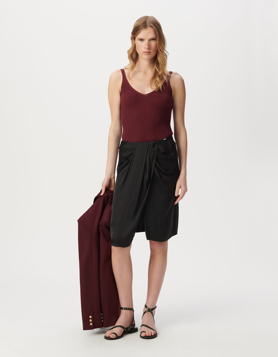 schwarzer wickelrock aus recyceltem polyester für damen