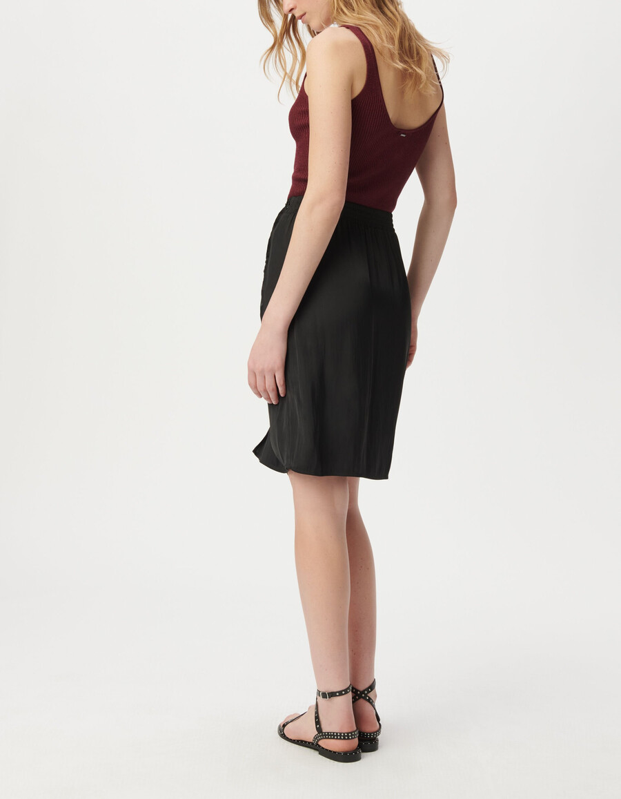 schwarzer wickelrock aus recyceltem polyester für damen