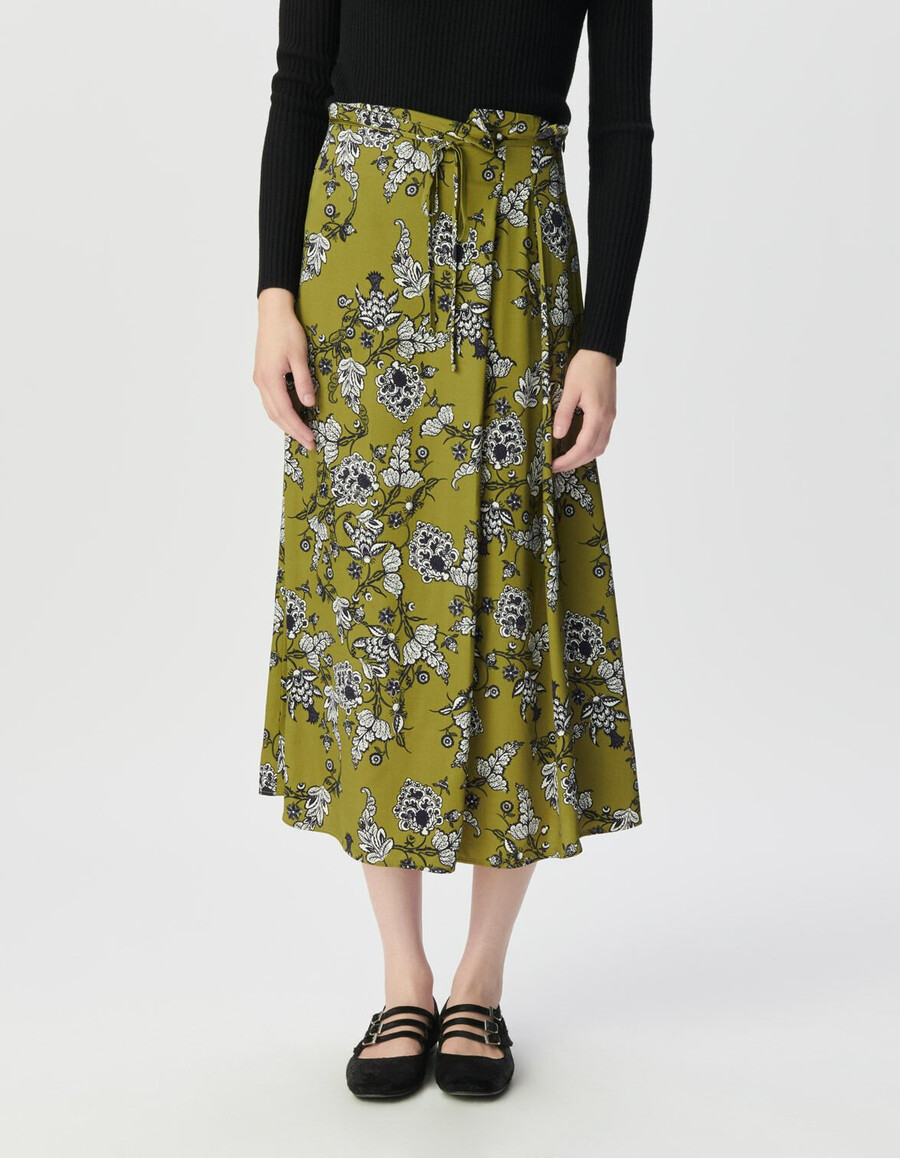 grüner damen-midirock mit blumenmuster