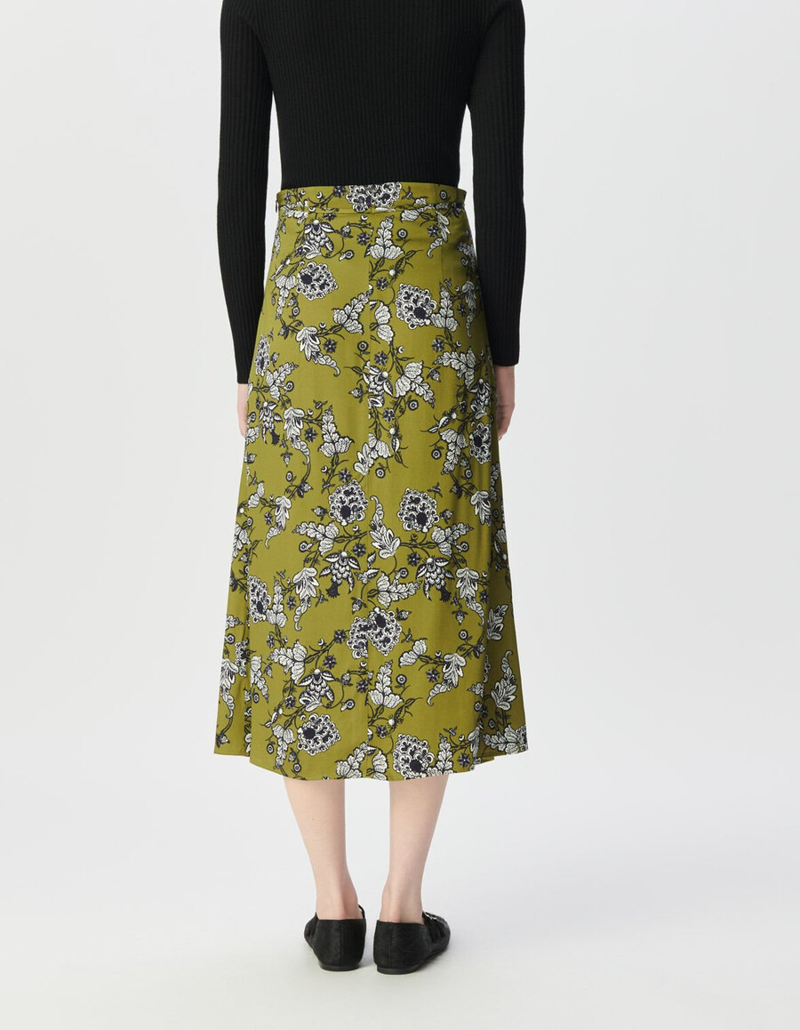 grüner damen-midirock mit blumenmuster