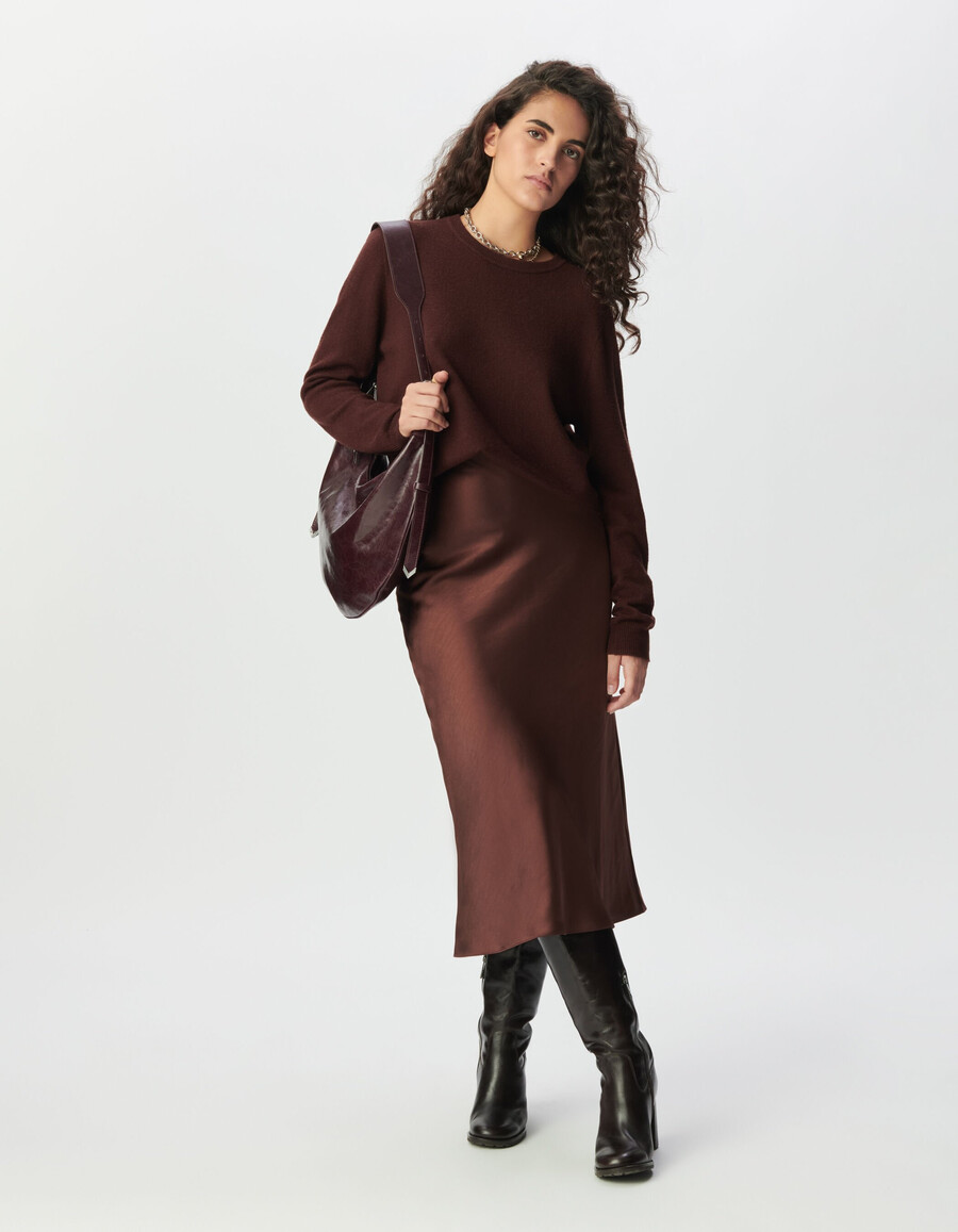 brauner satin-midirock für damen